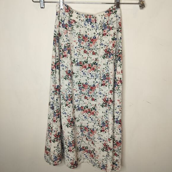 Lemon Grass Floral Maxi Skirt Button Front Elastic Waist - Picture 7 of 8